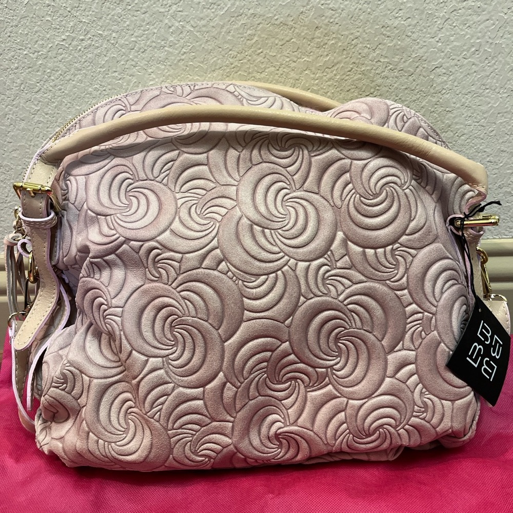 NWT Lucca Baldi Rosette Leather Shoulder Bag in Rose!